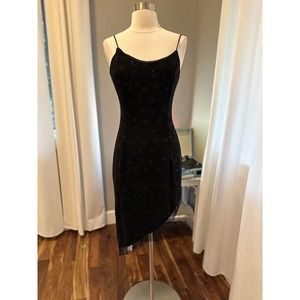 90s Vtg womens dress Bari Jay Black assymetrical beaded semi formal gown dress